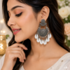Oxidised silver earrings with white shell-shaped drops