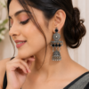 Oxidised silver jhumka earrings with dangling round accents