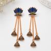 Dark Blue Lotus Flower Jhumka Earrings Dark blue lotus flower earrings with traditional jhumka drops