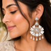 White Floral Statement Earrings White floral statement earrings with triangular stone-style accents