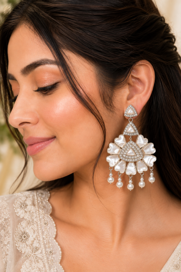 White Floral Statement Earrings White floral statement earrings with triangular stone-style accents