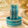 Designer Turquoise Bangles Designer turquoise bangles with intricate festive embellishments