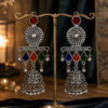Designer oxidized jhumka earrings with colorful teardrop details