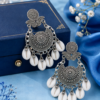 Silver finish oxidised floral shell drop earrings