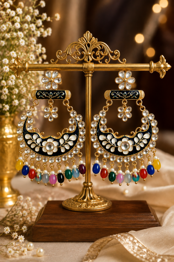 Multicolour Floral Ethnic Chandbali Earrings Multicolour ethnic earrings with floral chandbali design