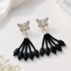 Long Black Beaded Butterfly Earrings Long black beaded butterfly earrings for women