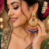 Multicolor Jhumka Earrings with blue and pink hanging beads