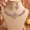 Colourful choker necklace with geometric centre and matching drop earrings