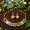 Square Design Multicolor Necklace Square design multicolor necklace with decorative borders and pearl-like accents