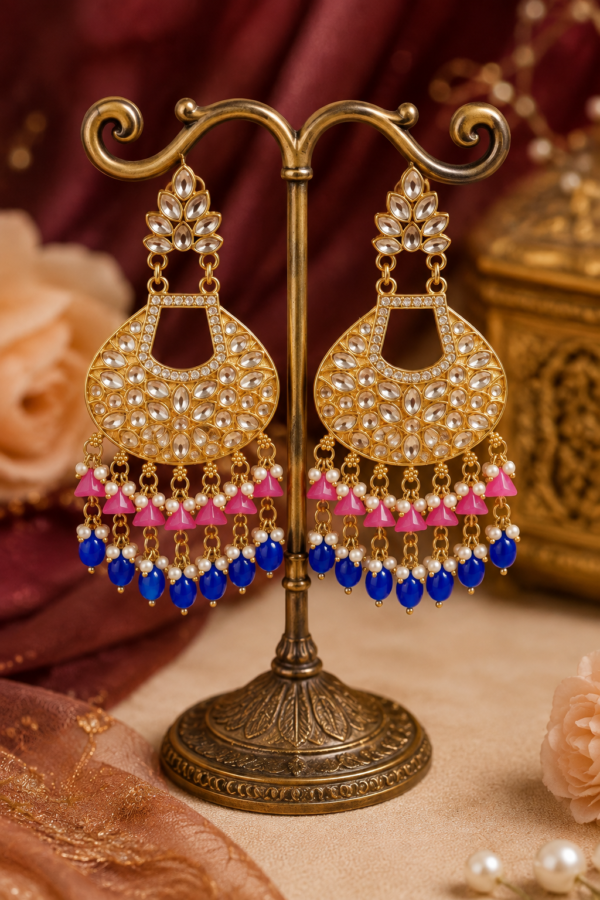 Gold-tone Multicolor Jhumka Earrings with decorative stone accents
