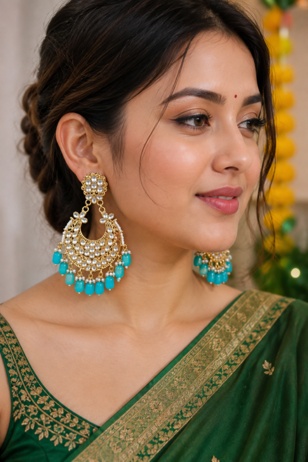 Gold-tone Turquoise Earrings for Women with crescent design