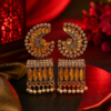 Gold finish floral designer drop earrings with pearl hangings