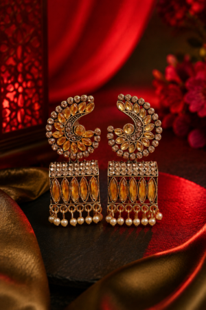 Gold Finish Floral Designer Drop Earrings Gold finish floral designer drop earrings with pearl hangings