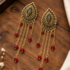 Gold Tone Chandelier Earrings with Red Beads