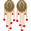 Long gold tone red bead earrings with hanging chains