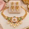 Traditional Choker Set with Matching Earrings Traditional choker set with red green floral accents and pearl-style drops
