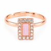 Pink rectangular stone ring with sparkling halo