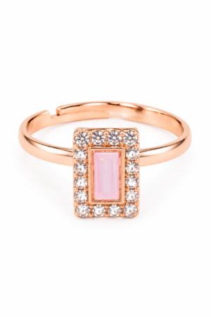 Pink Rectangular Stone Ring with Sparkling Halo Pink rectangular stone ring with sparkling halo