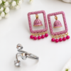 Girls Navratri Special Accessories Combo Set of 6 – Pink Earrings, Ring, Star Bracelet, Flower Pendant Necklace, Hair Bow & Hair Clutcher