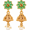 Green flower jhumka earrings with pearl-style drops