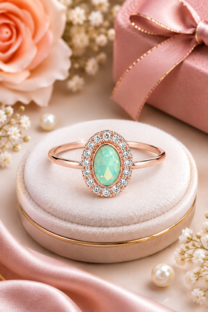 Oval green stone designer ring free size