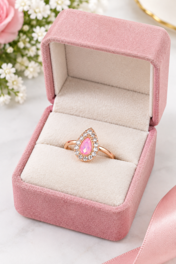 Free Size Pink Stone Ring Design Free size pink stone ring with rose-gold-coloured band