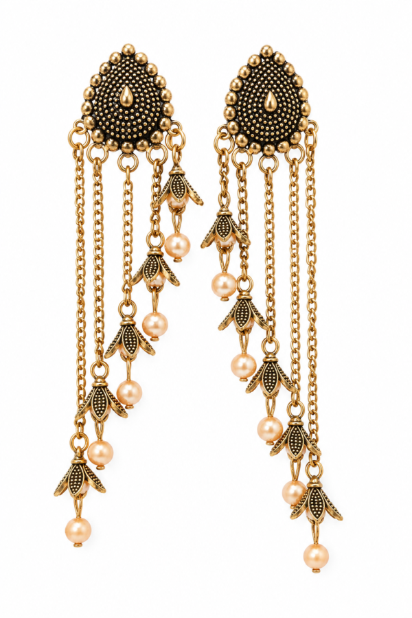 Gold Tone Hanging Pearl Earrings Gold tone hanging earrings with pearl style accents