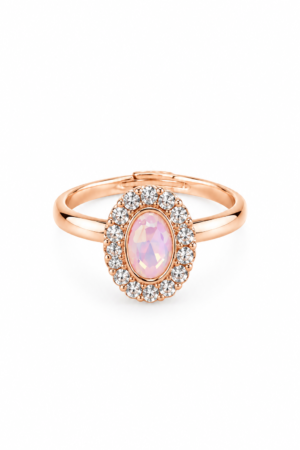 Pink Oval Stone Ring with White Stone Halo Pink oval stone ring with white stone halo