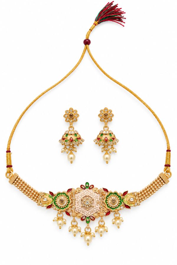 Traditional Jhumka Style Earrings Matching jhumka style earrings with pearl-style drops