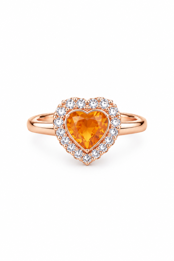 Orange Heart Ring with Sparkling Halo Orange heart ring with sparkling halo and rose-gold-tone band