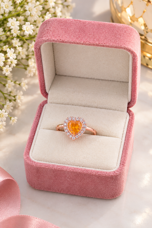 Free Size Orange Heart Ring Free Size orange heart ring with rose-gold-tone band