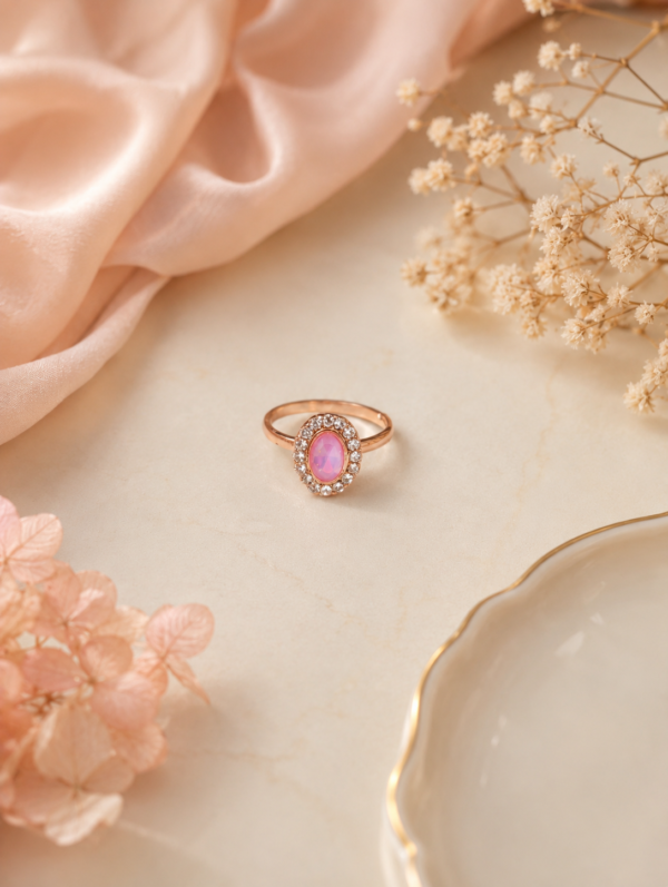 Pink Oval Stone Ring Pink oval stone ring with sparkling border